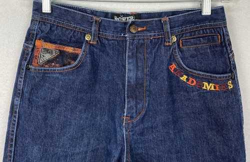 Akademiks Jeans 18 Blue Denim Jeans 30x29 Bold Colors Back Trashed Hem Orange - Picture 3 of 12