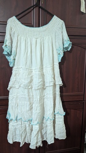 Damen/Mädchen Tunika Minikleid mint weiß bestickt Spitze Rüschen, Gr. M - Bild 21 von 24