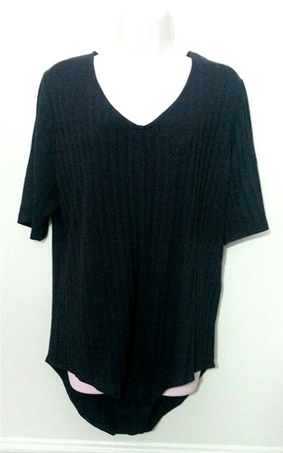 Roaman's Womens Black V-Neck Ribbed Knit Bodysuit Shirt 22 / 24 1X NEW
