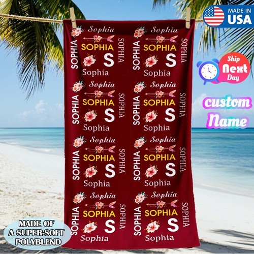 Personalized Name Floral Arrow Large Beach Towel Oversize Soft Microfiber Towels - Picture 54 of 71