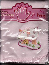 Baby Blanket, Pink, Sheep Appliqued, 36" x 36", Fleece, Brand New