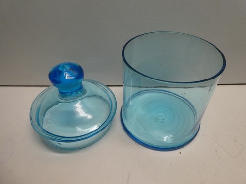 VINTAGE BLUE GLASS LIDDED BOWL TRINKET DISH DRESSING TABLE JAR - Picture 3 of 3