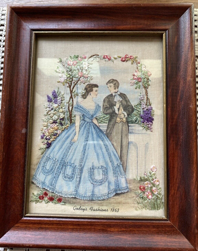 Hiawatha Needle Painting Embroidery 8x10 Completed Godey’s Fashion 1863