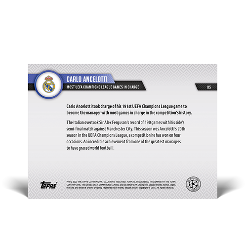 Topps NOW UCL 22/23 - Card 115 - Carlo Ancelotti - Real Madrid - Picture 2 of 2