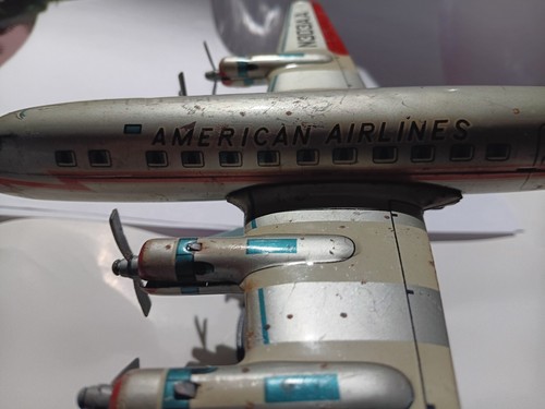 Vintage Tin Toy Friction Trigger American Airlines N303AA DC7C Japan - Picture 15 of 24