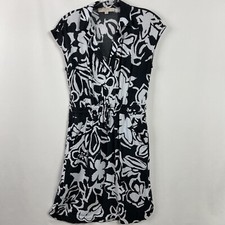 Loft Dress Womens Black White Abstract Floral Drawstring Waist Beach size XS