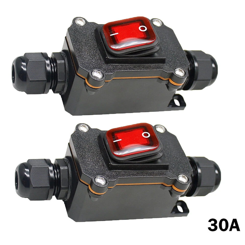 2Pcs Inline Cord Switch 20/30A Red LED Light ON Off Switch Waterproof Outdoor - Image 3 of 4