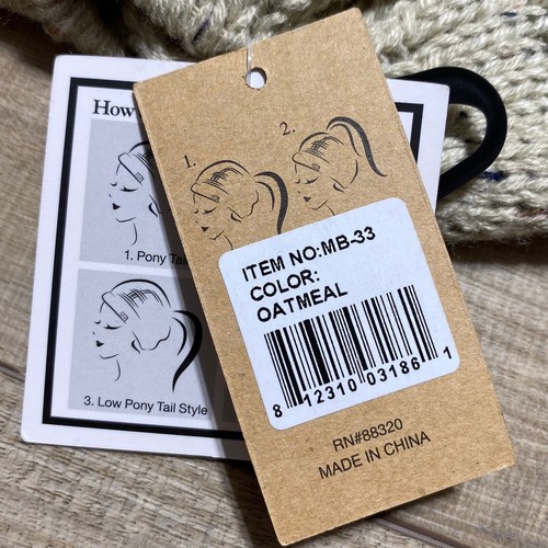 CC Womens Ribbed Confetti Knit Messy Bun Beanie Tail Hat Ones Size Adult Oatmeal - Picture 6 of 11