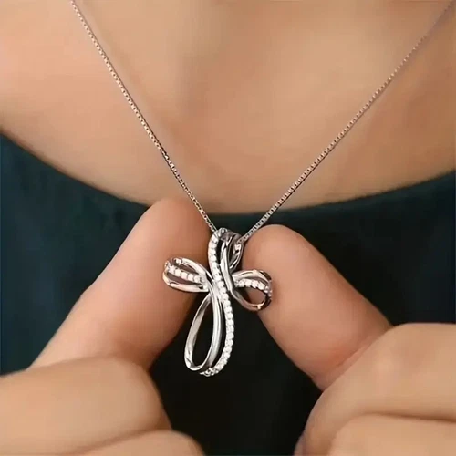 Infinity Symbol Cross Pendant Necklace for Women Cubic Zirconia Religious Symbol - Picture 1 of 7