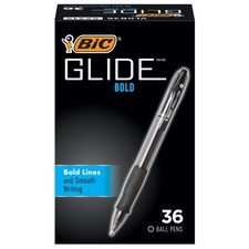 BIC Glide Bold Retractable Ball Pen, Bold Point, 1.6mm, Black Ink, 36 Count