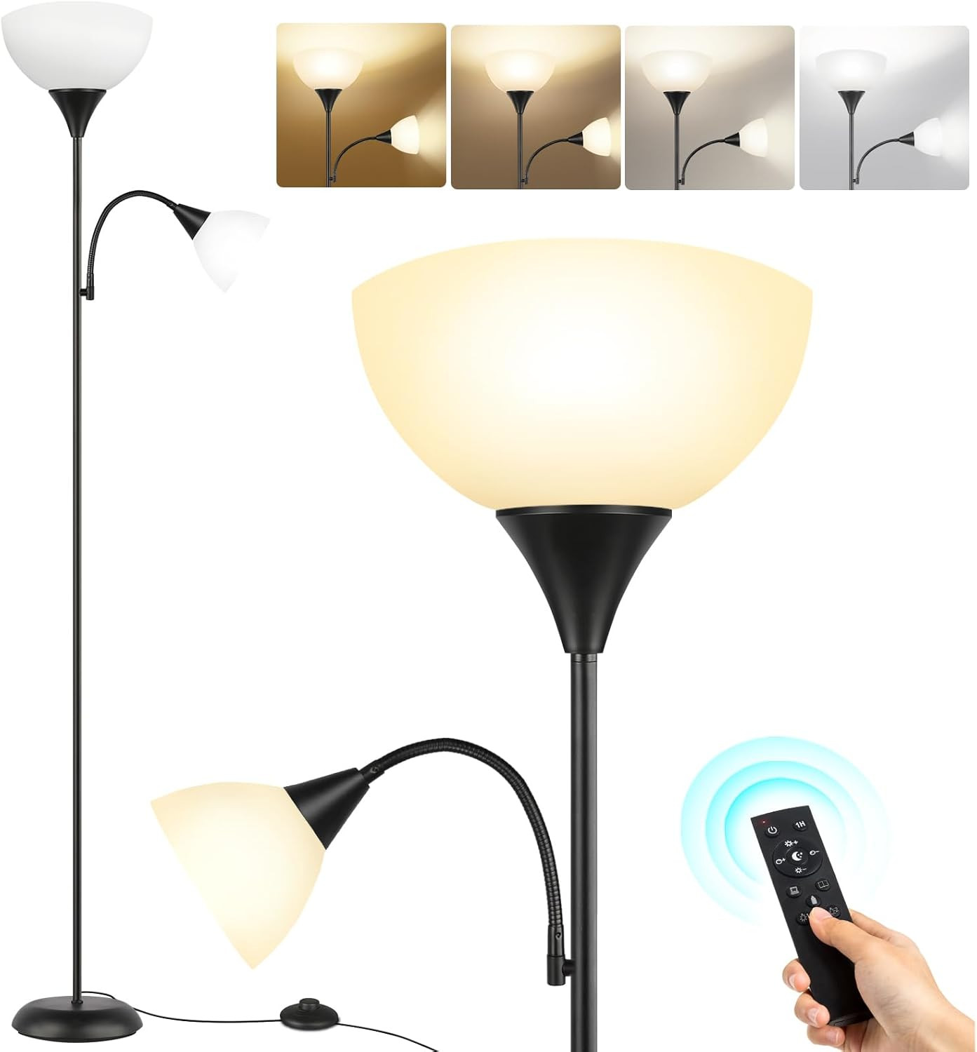 Dimmerabile Lampada Da Terra Con Luce Da Lettura,2 Lampadina Includere, 3000K-60