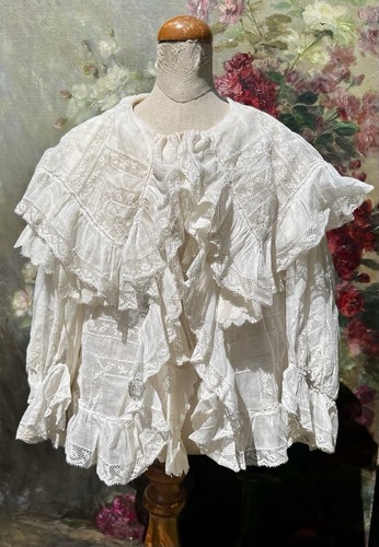 ALTE BABYJACKE mit LENKRÄDERN aus LEINEN und SPITZE für ALTE PUPPE - Bild 4 von 18