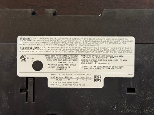 Siemens 3RV2031-4WA10 Interruttore di circuito, 42 - 52 Ampere - Foto 9 di 11