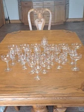 Copper Rimmed Mid Century Modern Crystal Stemware Water Wine Goblets Set Of 30