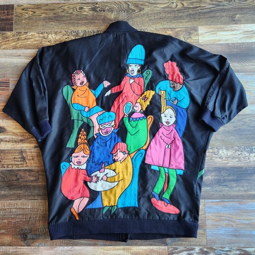 Vintage Silkscapes Appligue Art to Wear Oversize Jacket Button Pocket Black O/S - Picture 6 of 11