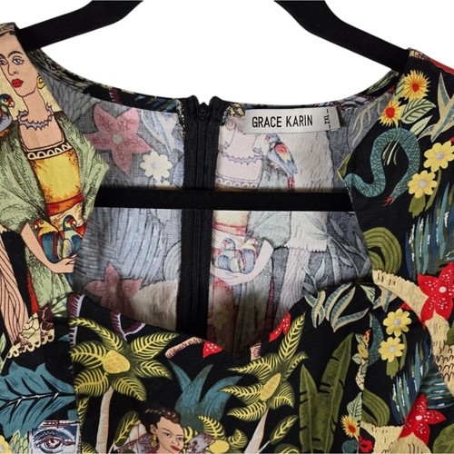 Grace Karin Frida Kahlo Colorful Stretchy Dress - Picture 4 of 14