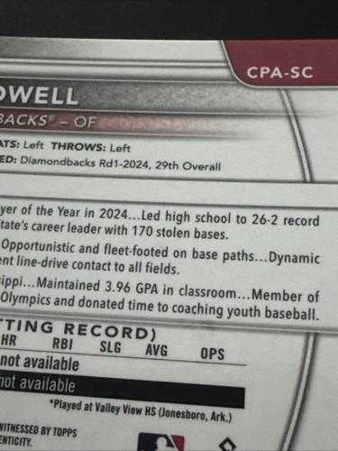 2025 Bowman Slade Caldwell #BCA-SC Auto 1st Bowman Arizona Diamondbacks - Bild 11 von 13