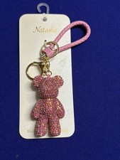 Natasha Pink Rhinestone Teddy Bear Bag Charm / Keychain NEW