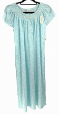 Miss Elaine Women  s Nightgown Large Silky Knit Paisley Aqua Cap Sleeve NWT