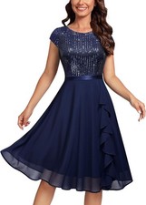 Women's Evening Dress Elegant Glitter Sequin Ruffle Style Cocktail Prom Dresses