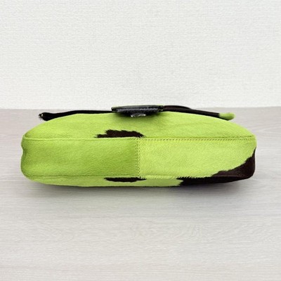 FENDI Baguette Pony Hair Green Leather Vintage Shoulder Bag