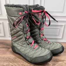 Columbia Minx Mid III Snow Boots Big Girls Grey Pink Waterproof Quilted Size 3