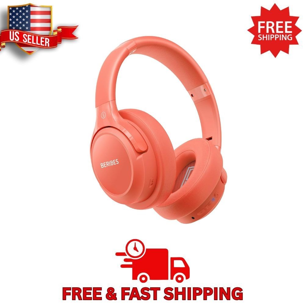 BERIBES Bluetooth Headphones Over Ear 65H Playtime 6 EQ Modes Mic Orange