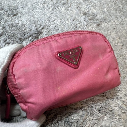 PRADA Mini Pouch Cosmetic Pouch Small Item Case Nylon Triangle Plate pink uesd - Picture 3 of 12