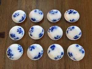12 Antique Flow Blue Butter Pats W.H. Grindley "Duchess" Pattern, 1891-1914