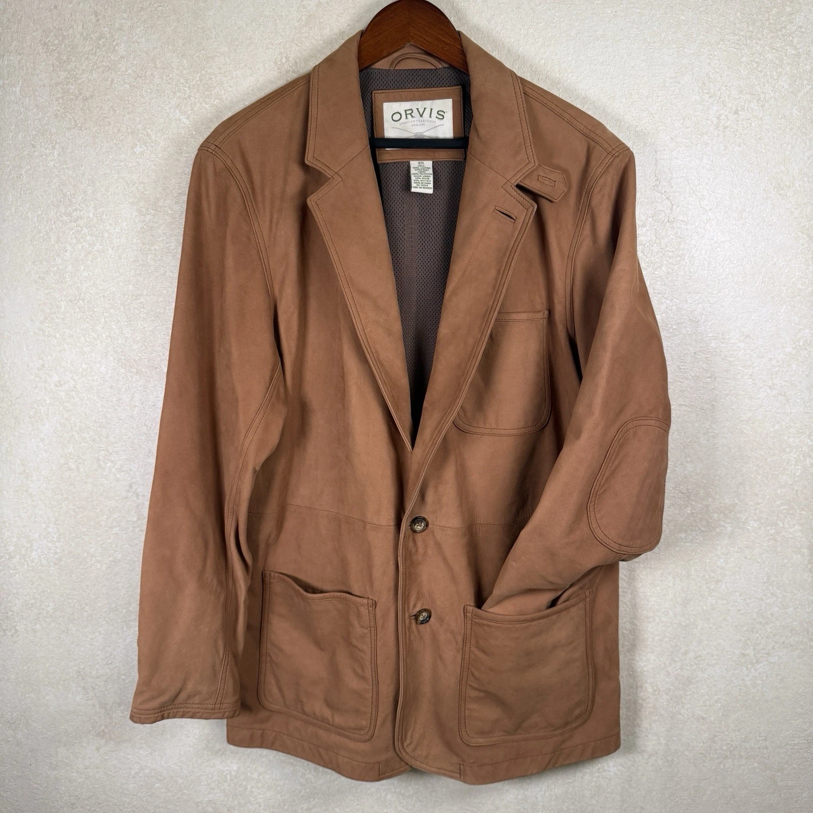 Vtg Orvis Men’s Fly Fishing Jacket XL 42L Leather Trim Blazer Style NICE
