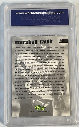 1994 Classic 4 Sport #BC-1 Marshall Faulk Rookie Graded WCG Gem Mint 10 - Foto 4 di 4
