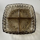 Vintage Glass Serving Snack Dish Brown Heavy Floral Design 4 Section Square 22cm