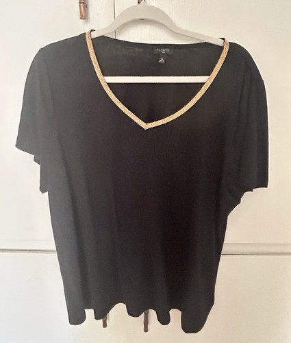 Talbots schwarzes T-Shirt mit V-Ausschnitt Goldrand