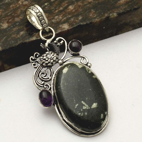 Orthoceras Amethyst Edelstein ethnisch handgefertigt Anhänger Schmuck Geschenk 2,8" AP-32878