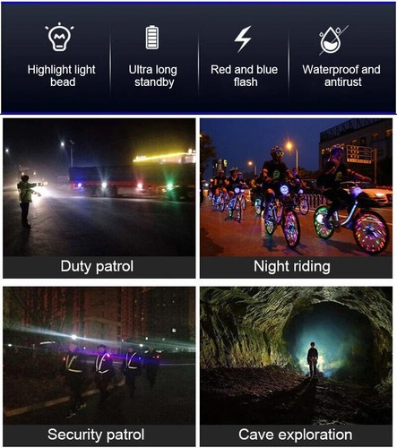 LED Night Running Safety Warning Light Charging Flashing Lights Red And Blue Sig - Picture 5 of 8