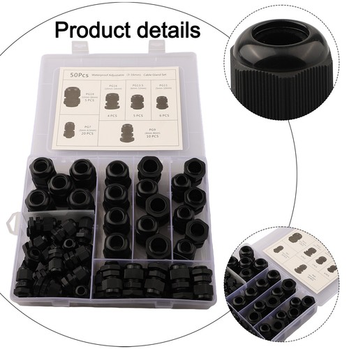 Nylon Cable Gland Kit IP68 Waterproof 50PCS Locknut Glands Secure Connection - Picture 2 of 12