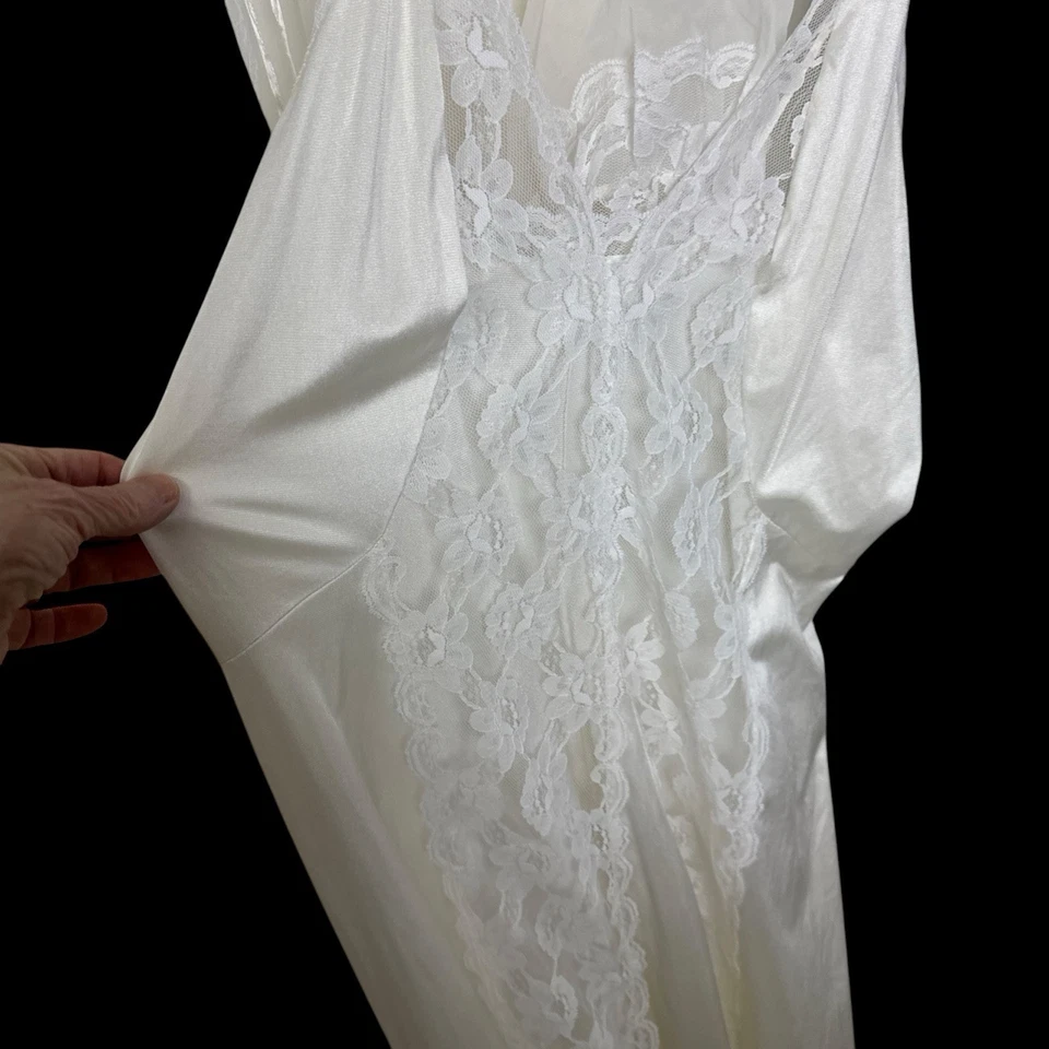 Винтажная белая кружевная ночная рубашка и халат JCPenney Peignoir прозрачная романтическая свадебная 70-е - Изображение 3 из 4