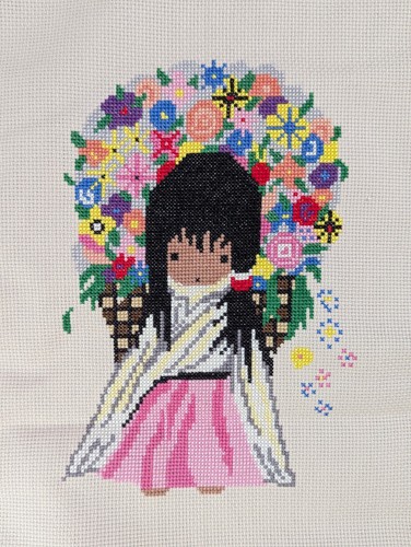 DeGrazia Embroidery Cross Stitch Native American Art Unframed Girl Flower Halo