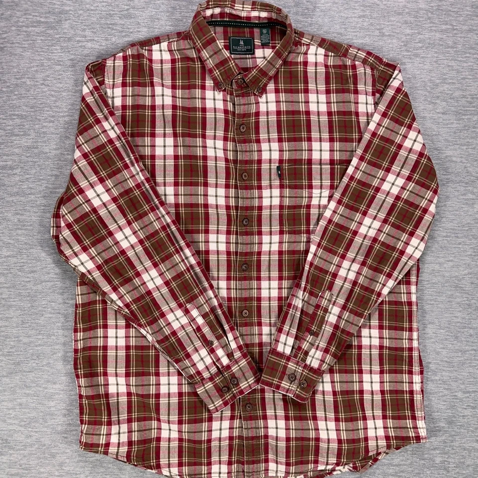 G.H. Bass Shirt Men’s XLT Red Brown Plaid Long Sleeve Button Up Casual Outdoor - Image 4 of 4