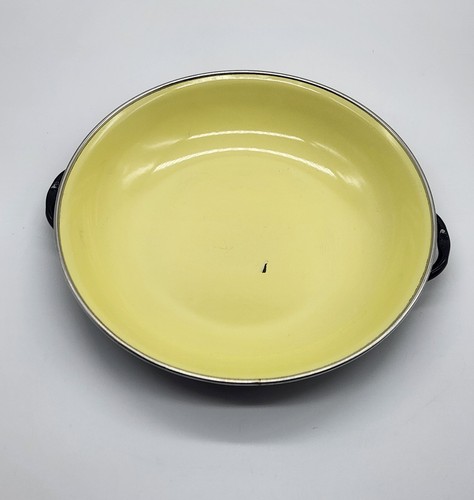 Vintage Emo Celje Enamel Two Handled Saute Pan Yugoslavia Yellow #20 8 1/4" - Picture 4 of 9
