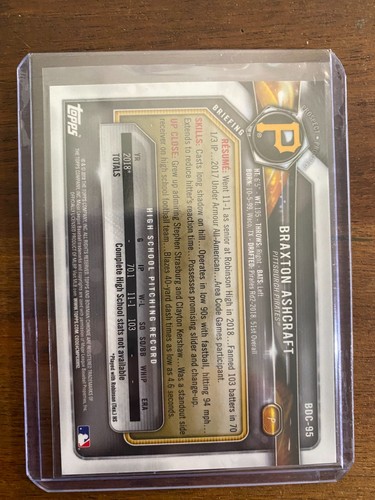 2019 Bowman Chrome Braxton Ashcraft Purple Refractor 76/250 Pittsburgh Pirates - Picture 2 of 2