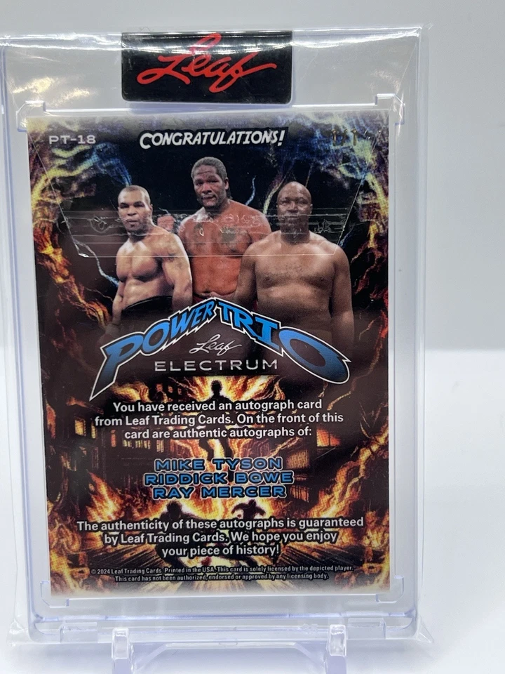 Leaf Power Trio Autographs Mike Tyson Riddick Bowe Ray Mercer 1/1 - Image 2 of 3