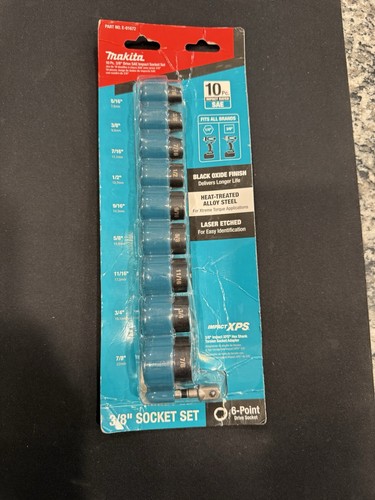 Makita Steckschlüsselsatz 10 Stück 3/8 Antrieb 6 Punkt SAE Schlag neu im Karton Schwarzoxid