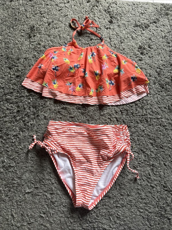 Girls Hobie Two Piece Bathing Suit Size 10, Tropical Print Orange - EUC!