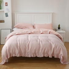 Simple Opulence 100 Linen Duvet Cover Set, Natural French Flax Blush Pink Ru...