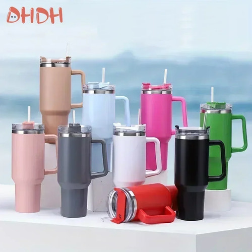 Double Wall Thermal Tumbler Cup with Straw Handle Iced Coffee Mug - Afbeelding 13 van 37