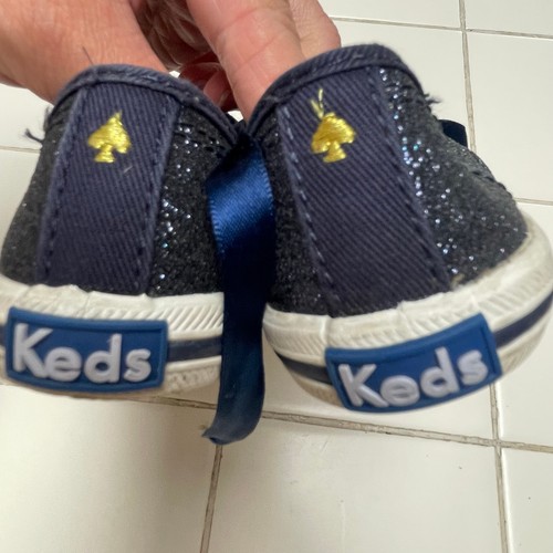 Keds Kate Spade Champion Blue Navy Glitter Sneakers Satin Laces Girls Size 7 - Picture 3 of 6