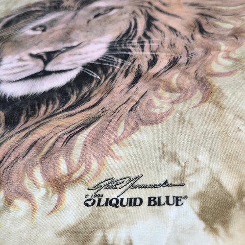 Vintage Liquid Blue Shirt Men 4XB Lion Nature T Tie Dye 90s Safari Outdoor - Picture 2 of 9