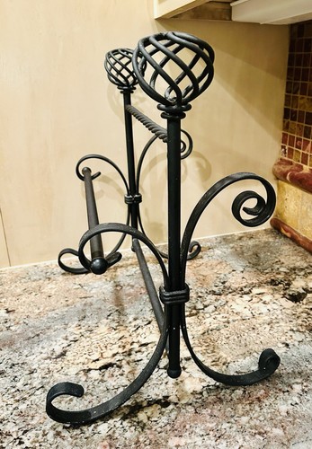 Rare Black Wrought Iron Paper Towel Rack & Holder For Dishcloths - Scroll Design - Picture 4 of 6