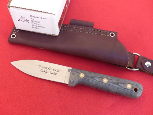 L.T. Wright Knives: Rogue River Striped Snakeskin Micarta Matte A2 Tool knife